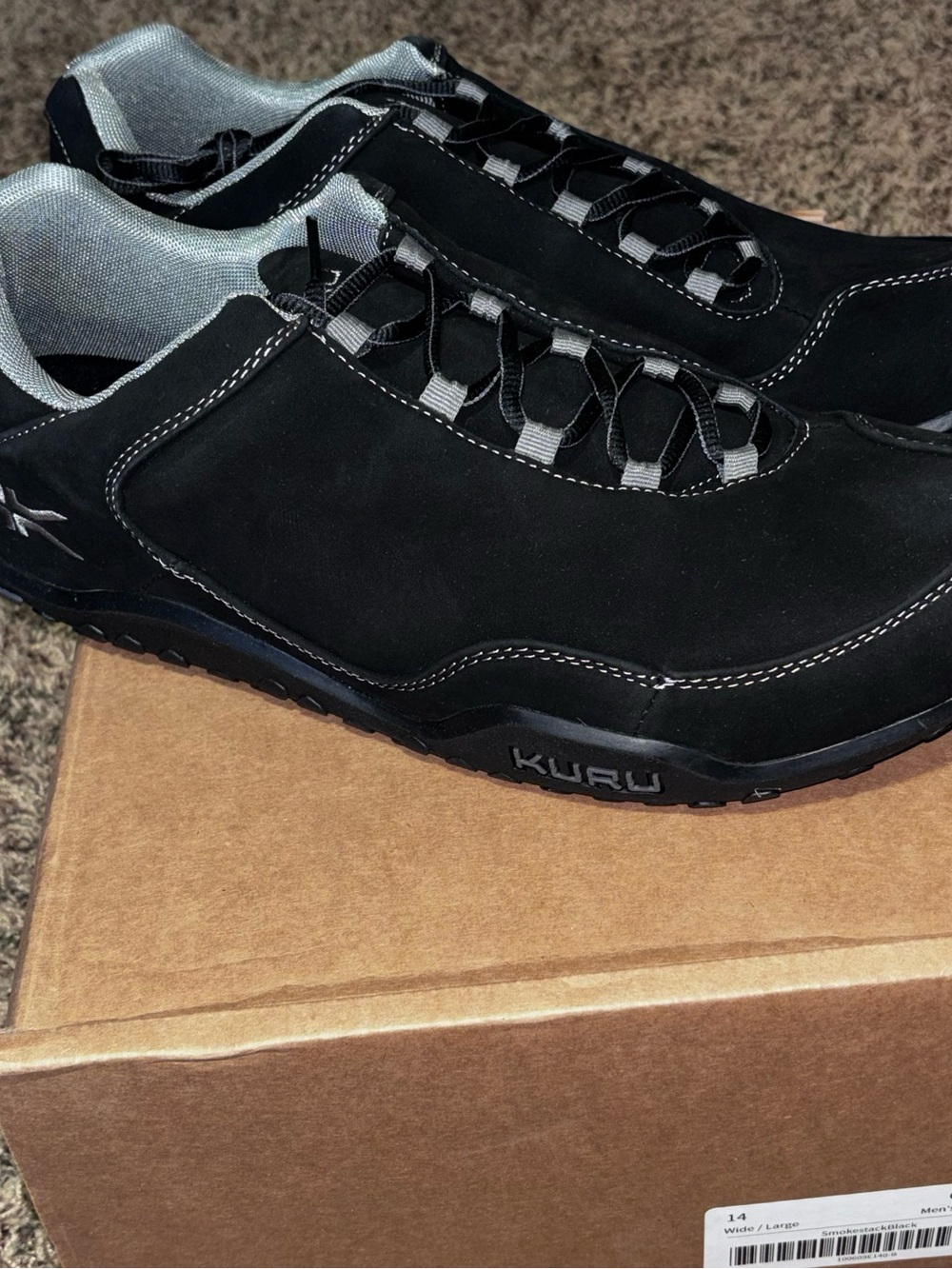 KURU Mens Chicane Sneaker 14 Wide Black Leather Hiking Walking Casual Shoe